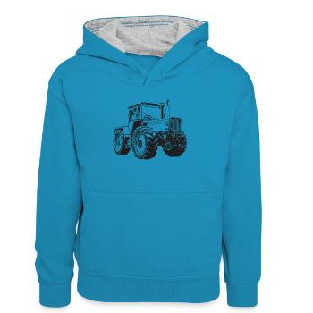 MB trac 1800 intercooler Traktor - Kinder Kontrast-Hoodie - Pfauenblau/Grau meliert - Vorne