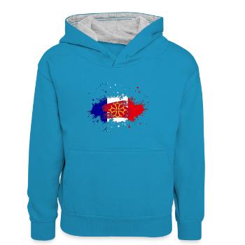 Splash Tricolore Midi Pyrenees - Kids’ Contrast Hoodie - peacock blue/heather grey - Front