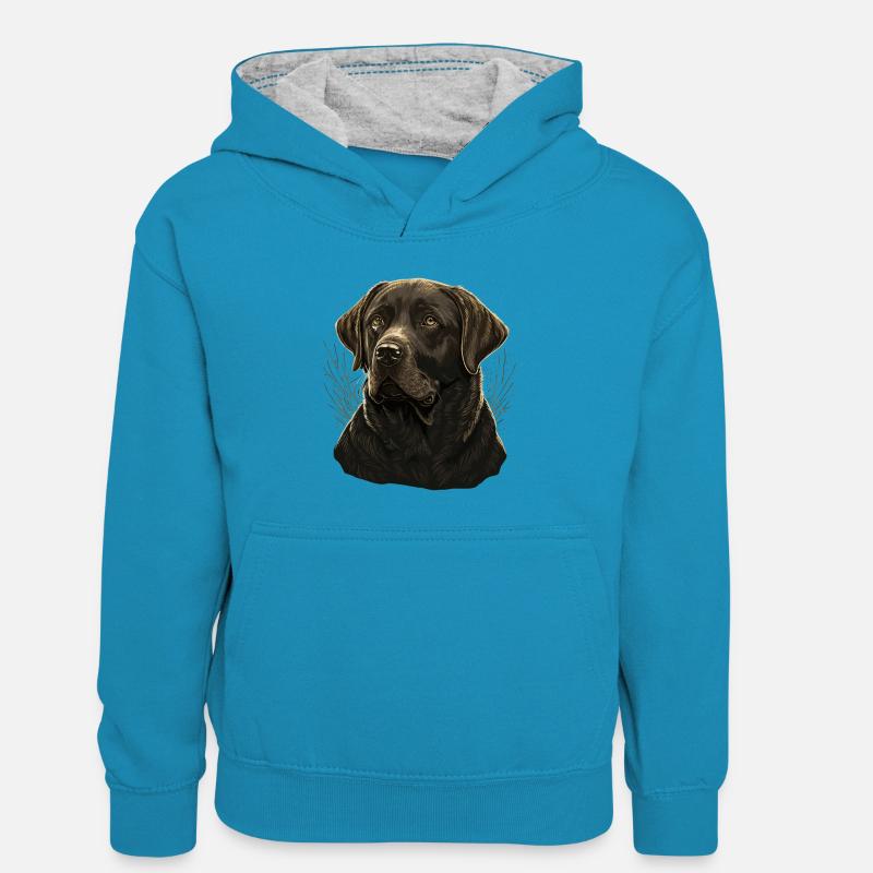 Comportement Labrador Retriever - Sweat à capuche contrasté Enfant - bleu paon/gris chiné