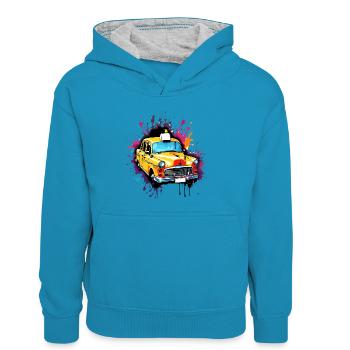 Taxi / Taxi Driver / America / Comic / Old School - Kids’ Contrast Hoodie - peacock blue/heather grey - Front