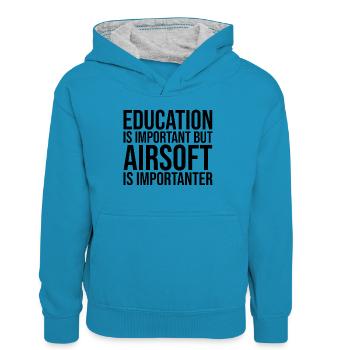 L’airsoft - Sweat à capuche contrasté Enfant - bleu paon/gris chiné - Devant