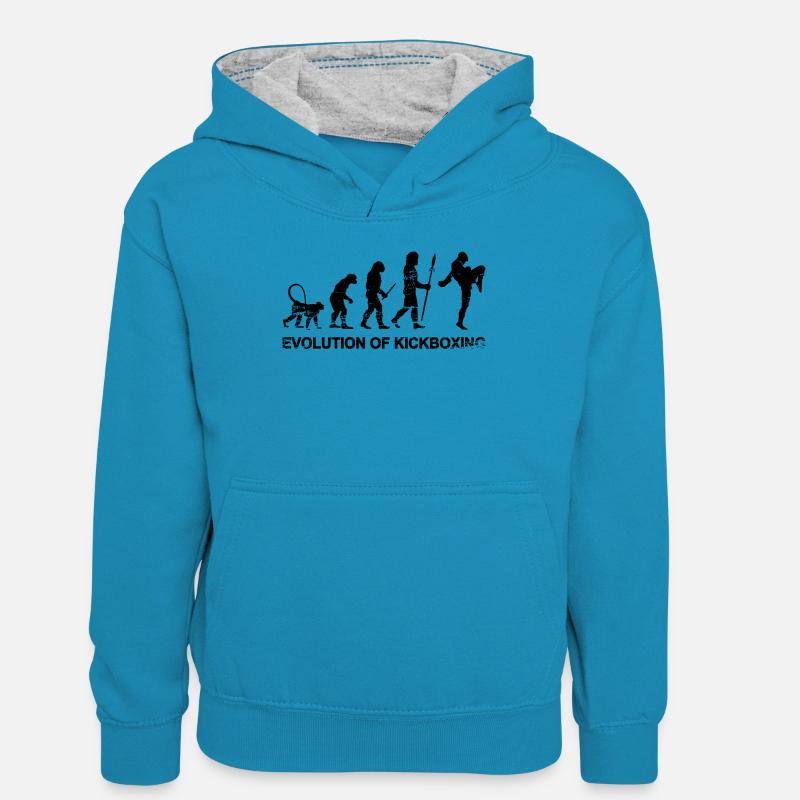 Évolution du kickboxing - Sweat à capuche contrasté Enfant - bleu paon/gris chiné