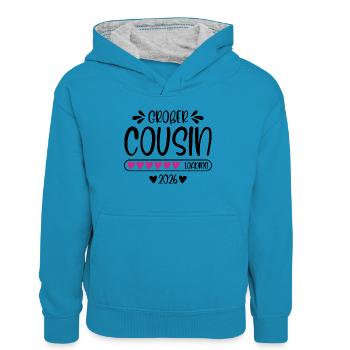Großer Cousin 2026 - Kinder Kontrast-Hoodie - Pfauenblau/Grau meliert - Vorne