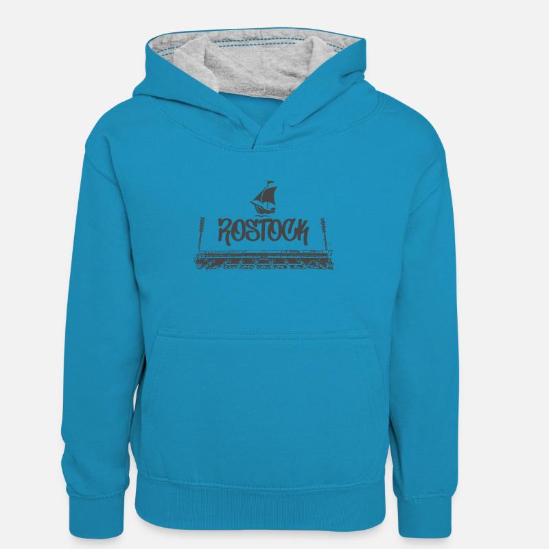 Rouage de Rostock - Sweat à capuche contrasté Enfant - bleu paon/gris chiné