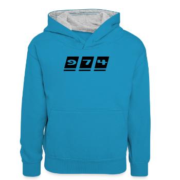 Design 974 - La Réunion - Sweat à capuche contrasté Enfant - bleu paon/gris chiné - Devant