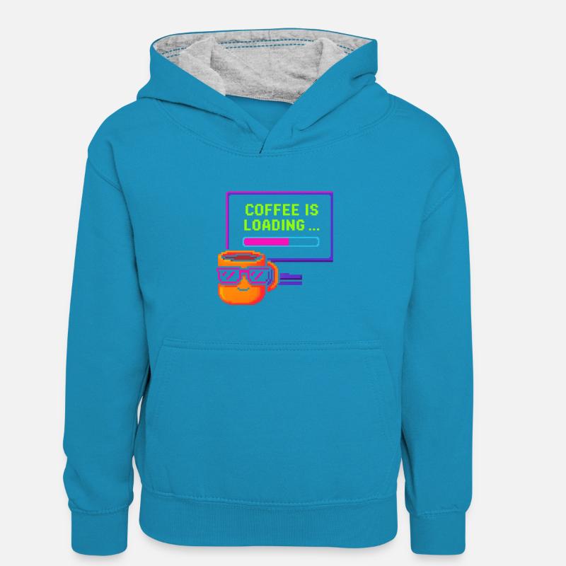 Coffee is loading - Kids’ Contrast Hoodie - peacock blue/heather grey