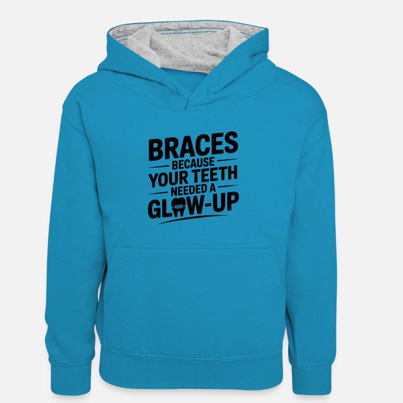 Conception du visage de l’orthèse de vie orthodontique - Sweat à capuche contrasté Enfant - bleu paon/gris chiné