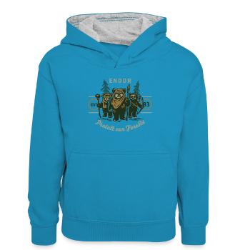Star Wars Motiv & Spruch Endor Protect Our Forests - Kinder Kontrast-Hoodie - Pfauenblau/Grau meliert - Vorne