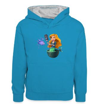 Karaoké sirène sur le net - Sweat à capuche contrasté Enfant - bleu paon/gris chiné - Devant