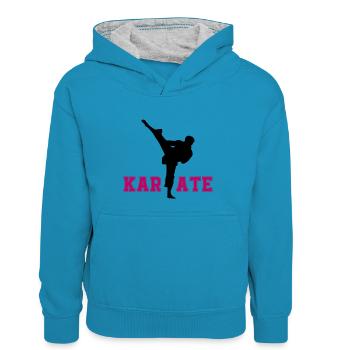 karate - Kontrasthoodie børn - påfugleblå/gråmeleret - Foran