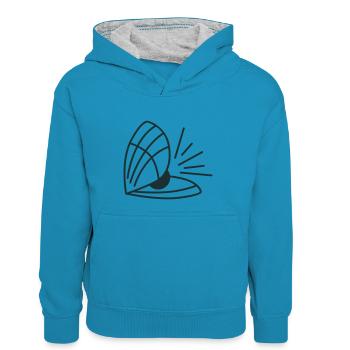 Schwarze Perle - Kinder Kontrast-Hoodie - Pfauenblau/Grau meliert - Vorne