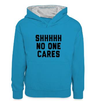 Pssst... Das interessiert niemanden - Kinder Kontrast-Hoodie - Pfauenblau/Grau meliert - Vorne