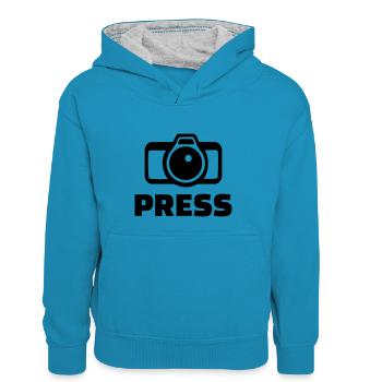 Press - Sweat à capuche contrasté Enfant - bleu paon/gris chiné - Devant