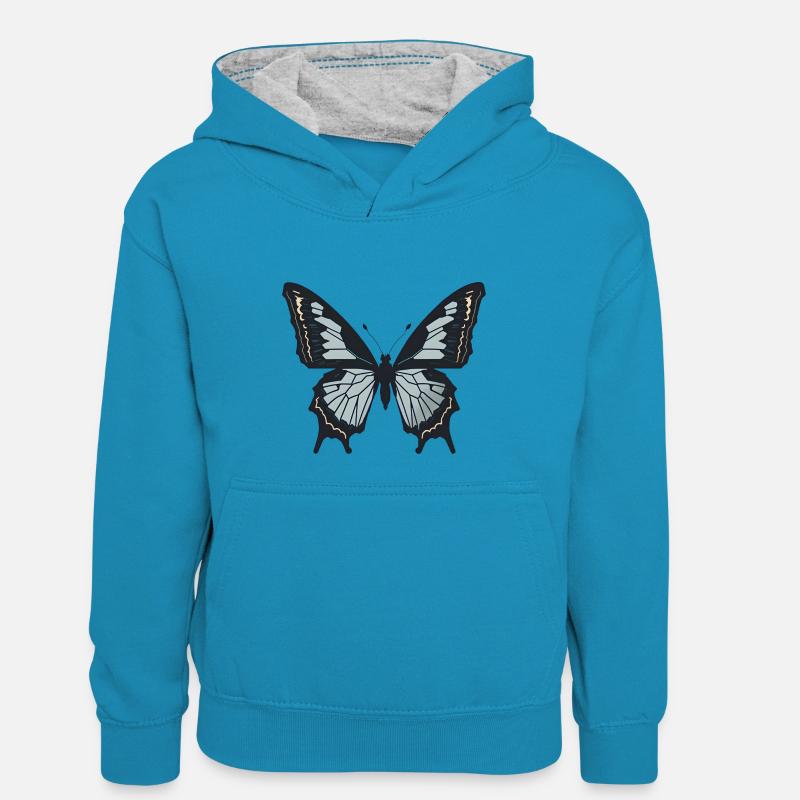 Simple Butterfly Minimaliste Papillon Minimaliste - Sweat à capuche contrasté Enfant - bleu paon/gris chiné