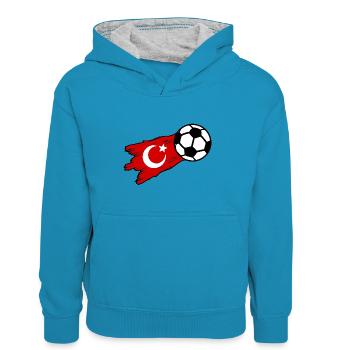 L’équipe de football turque - Sweat à capuche contrasté Enfant - bleu paon/gris chiné - Devant