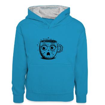 Coupe de choc - Sweat à capuche contrasté Enfant - bleu paon/gris chiné - Devant