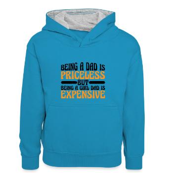 Being A Girl Dad Is Expensive 7 - Kinder Kontrast-Hoodie - Pfauenblau/Grau meliert - Vorne