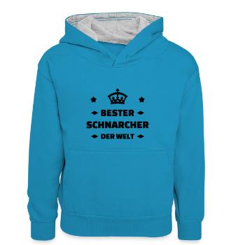 Ronfler / Ronfleur / Ronfleuse / Ronflement - Sweat à capuche contrasté Enfant - bleu paon/gris chiné - Devant