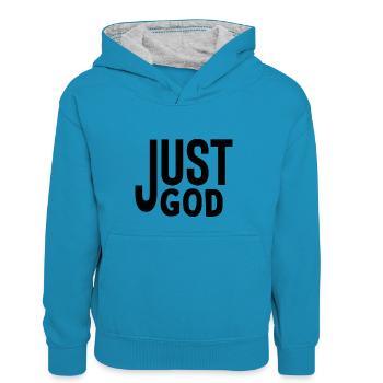 Just God - Kinder Kontrast-Hoodie - Pfauenblau/Grau meliert - Vorne