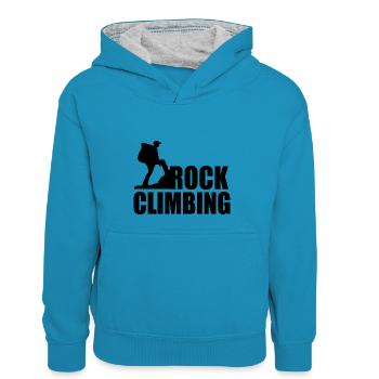 Promenade logo escalade - Sweat à capuche contrasté Enfant - bleu paon/gris chiné - Devant