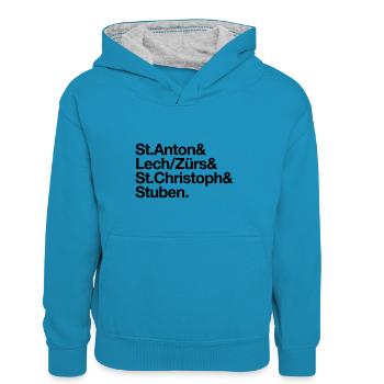 Ski Arlberg - Kids’ Contrast Hoodie - peacock blue/heather grey - Front