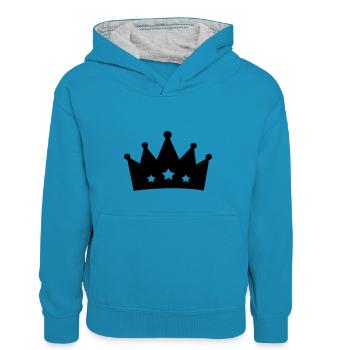 Krone (crown) 05.0 - Kinder Kontrast-Hoodie - Pfauenblau/Grau meliert - Vorne