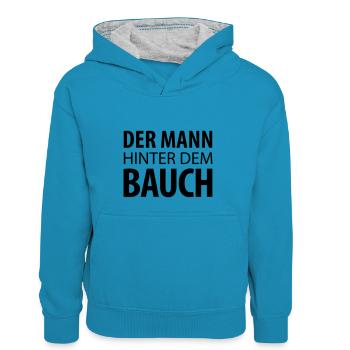 Der Mann hinter dem Bauch (dh) - Kinder Kontrast-Hoodie - Pfauenblau/Grau meliert - Vorne