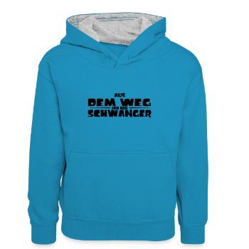AUS DEM WEG ICH BIN SCHWANGER - Kinder Kontrast-Hoodie - Pfauenblau/Grau meliert - Vorne