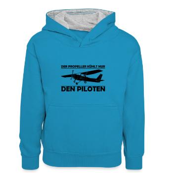Cessna Motorflugzeug Geschenk - Kinder Kontrast-Hoodie - Pfauenblau/Grau meliert - Vorne