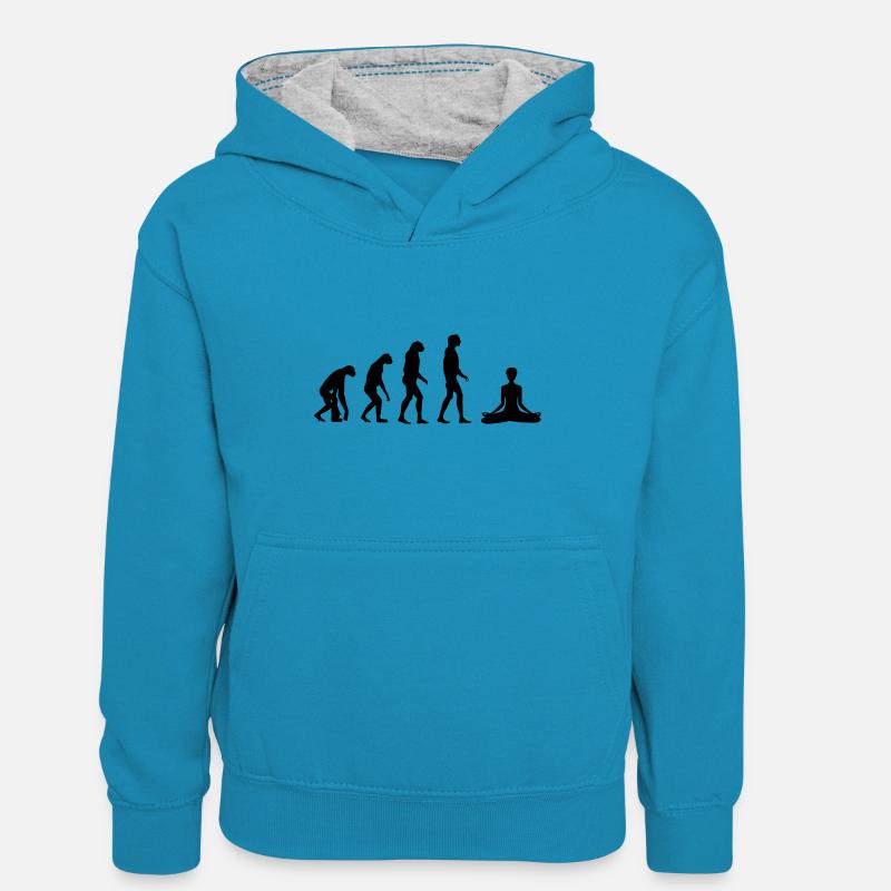 yoga evolution - Sweat à capuche contrasté Enfant - bleu paon/gris chiné