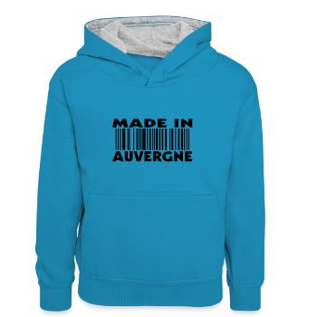 Made in Auvergne (1c) - Kinder Kontrast-Hoodie - Pfauenblau/Grau meliert - Vorne