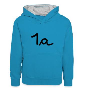 One A - Kids’ Contrast Hoodie - peacock blue/heather grey - Front