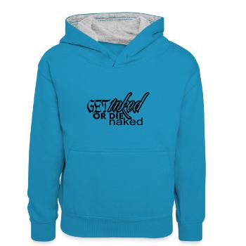 tattoo - Kinder Kontrast-Hoodie - Pfauenblau/Grau meliert - Vorne