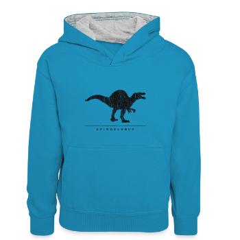 Dinosaurier: Spinosaurus (in die Jahre gekommen) - Kids’ Contrast Hoodie - peacock blue/heather grey - Front