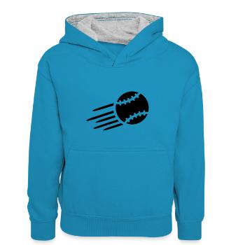 Baseball - Sweat à capuche contrasté Enfant - bleu paon/gris chiné - Devant