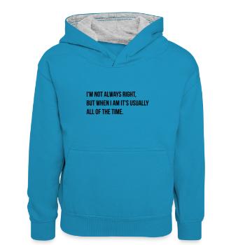 always right - Kinder Kontrast-Hoodie - Pfauenblau/Grau meliert - Vorne