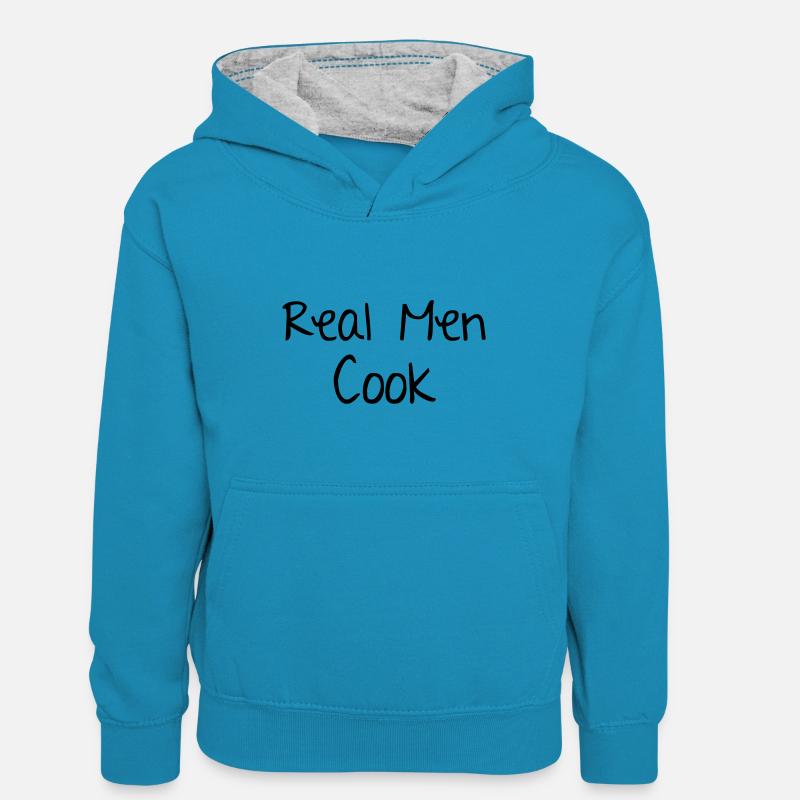Men Cook - Sweat à capuche contrasté Enfant - bleu paon/gris chiné