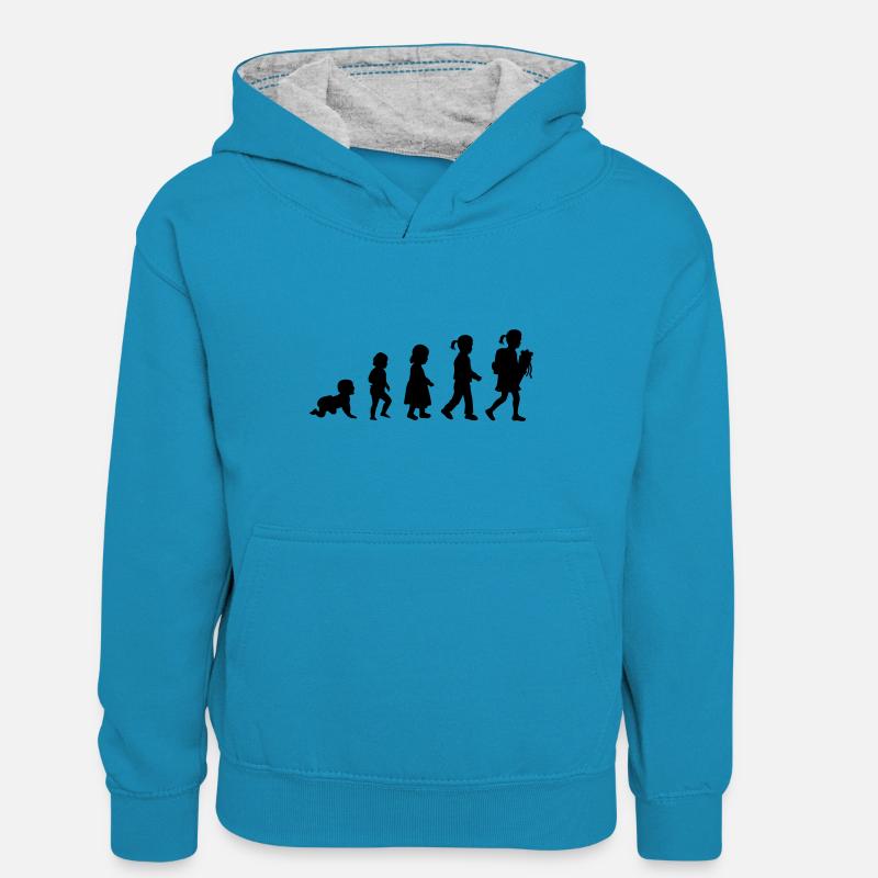 Evolution Scolarisation scolaire - Sweat à capuche contrasté Enfant - bleu paon/gris chiné
