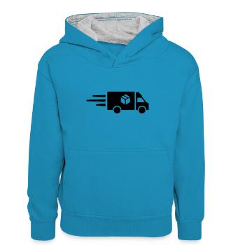 LKW - Kinder Kontrast-Hoodie - Pfauenblau/Grau meliert - Vorne
