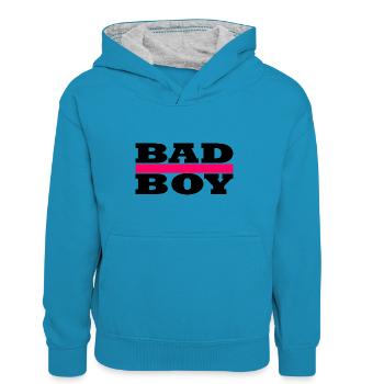 113210105 166417685 Bad Boy Cool Boy - Kinder Kontrast-Hoodie - Pfauenblau/Grau meliert - Vorne