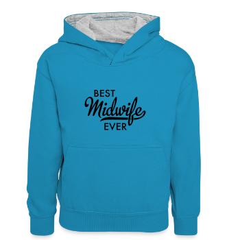 Sage-femme - Sweat à capuche contrasté Enfant - bleu paon/gris chiné - Devant