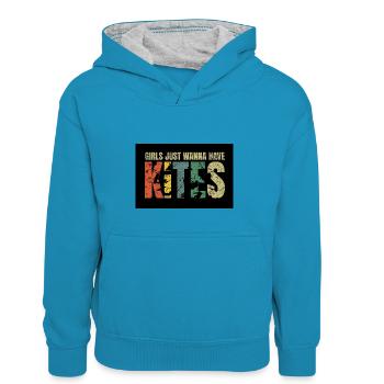 kitesGirls just wanna have - Kids’ Contrast Hoodie - peacock blue/heather grey - Front