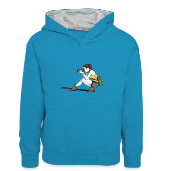 camera 1298800 - Sweat à capuche contrasté Enfant - bleu paon/gris chiné - Devant