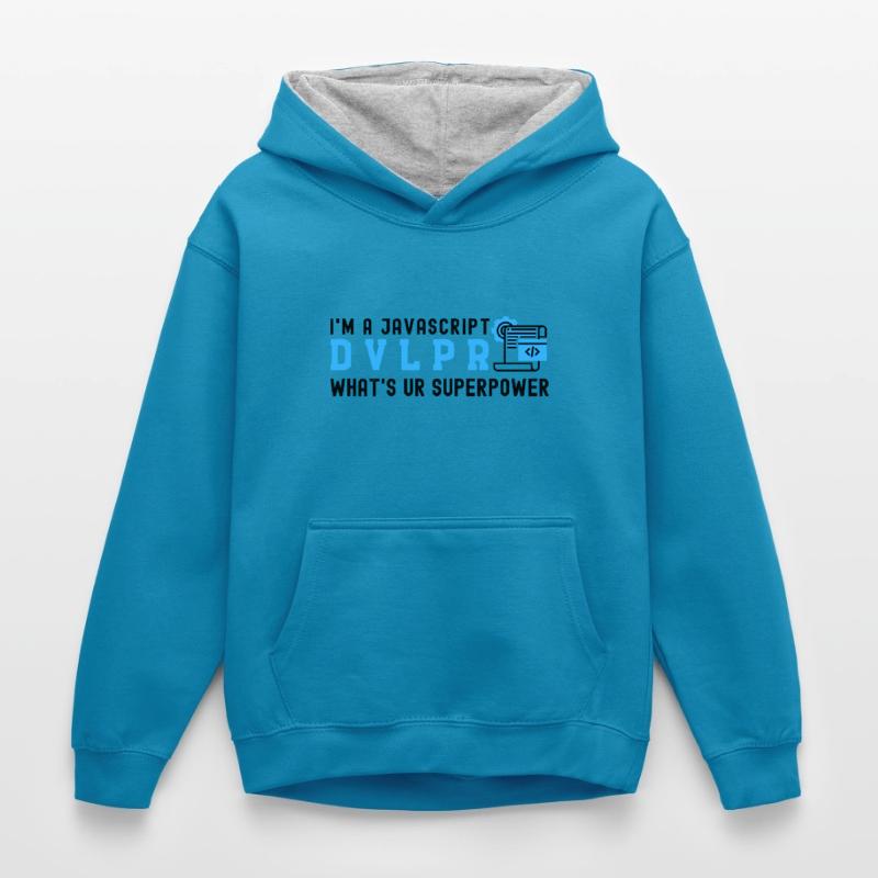 I'm a Javascript Developer what's your Superpower Kids’ Contrast Hoodie