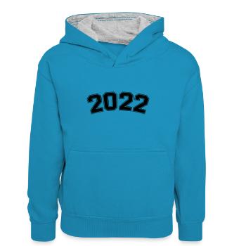 2022 - Kinder Kontrast-Hoodie - Pfauenblau/Grau meliert - Vorne
