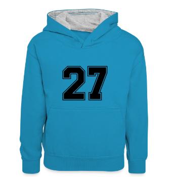 27 - Sweat à capuche contrasté Enfant - bleu paon/gris chiné - Devant