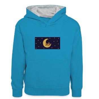 Träumer - Kinder Kontrast-Hoodie - Pfauenblau/Grau meliert - Vorne