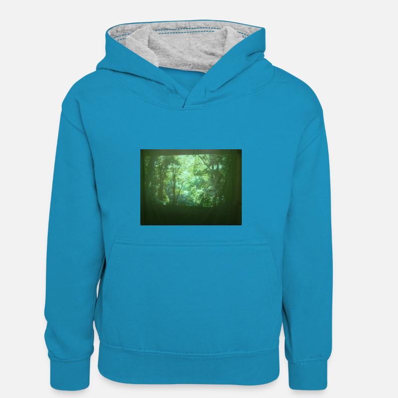 Forêt - Sweat à capuche contrasté Enfant - bleu paon/gris chiné