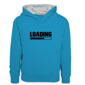 Chargement - Sweat à capuche contrasté Enfant - bleu paon/gris chiné - Devant
