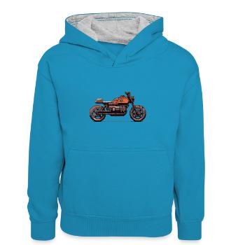 Moto construite pour la course sur route en tant que coureur - Sweat à capuche contrasté Enfant - bleu paon/gris chiné - Devant